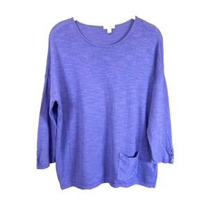 J Jill Linen Blend Button Cuff Linen Blend Sweater Purple Women's S